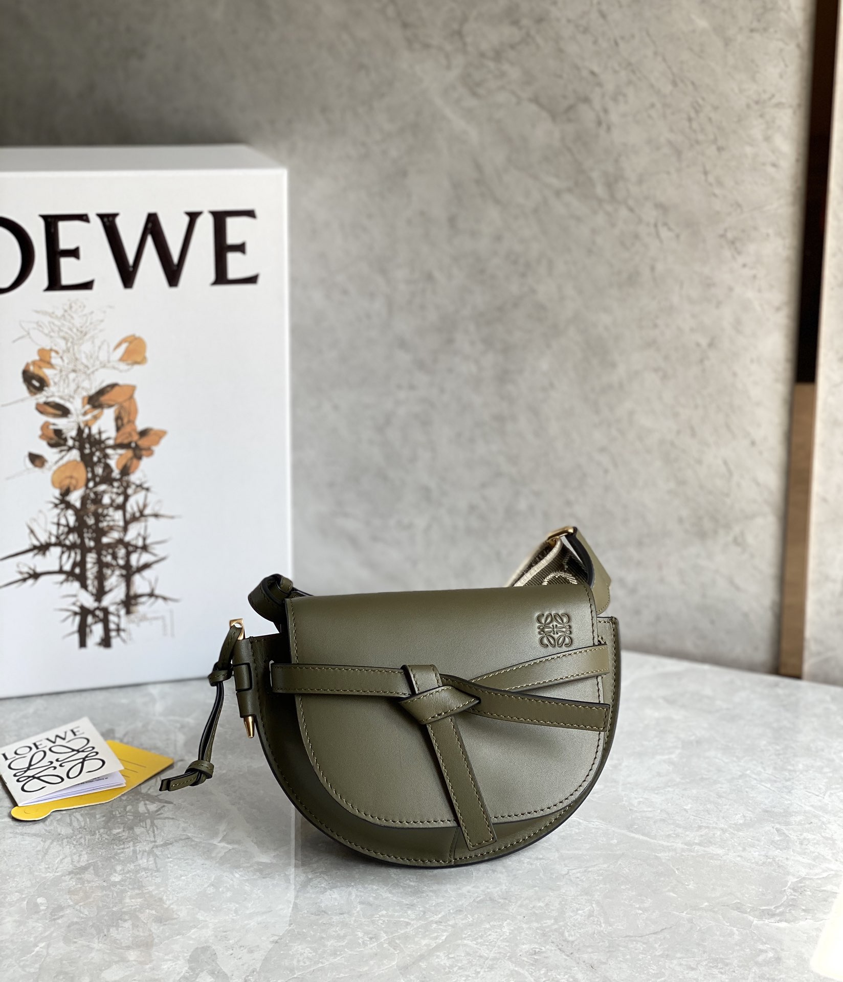 Loewe Mini Gate Dual Bag in Soft Calfskin and Jacquard Dark Green